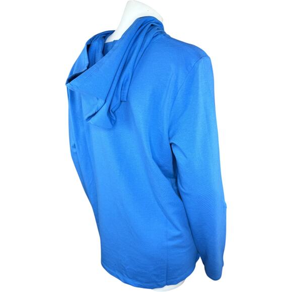 Denim & Co. Beach French Terry Roll Tab Sleeve Hooded Jacket Indigo Sea Medium - Picture 3 of 13